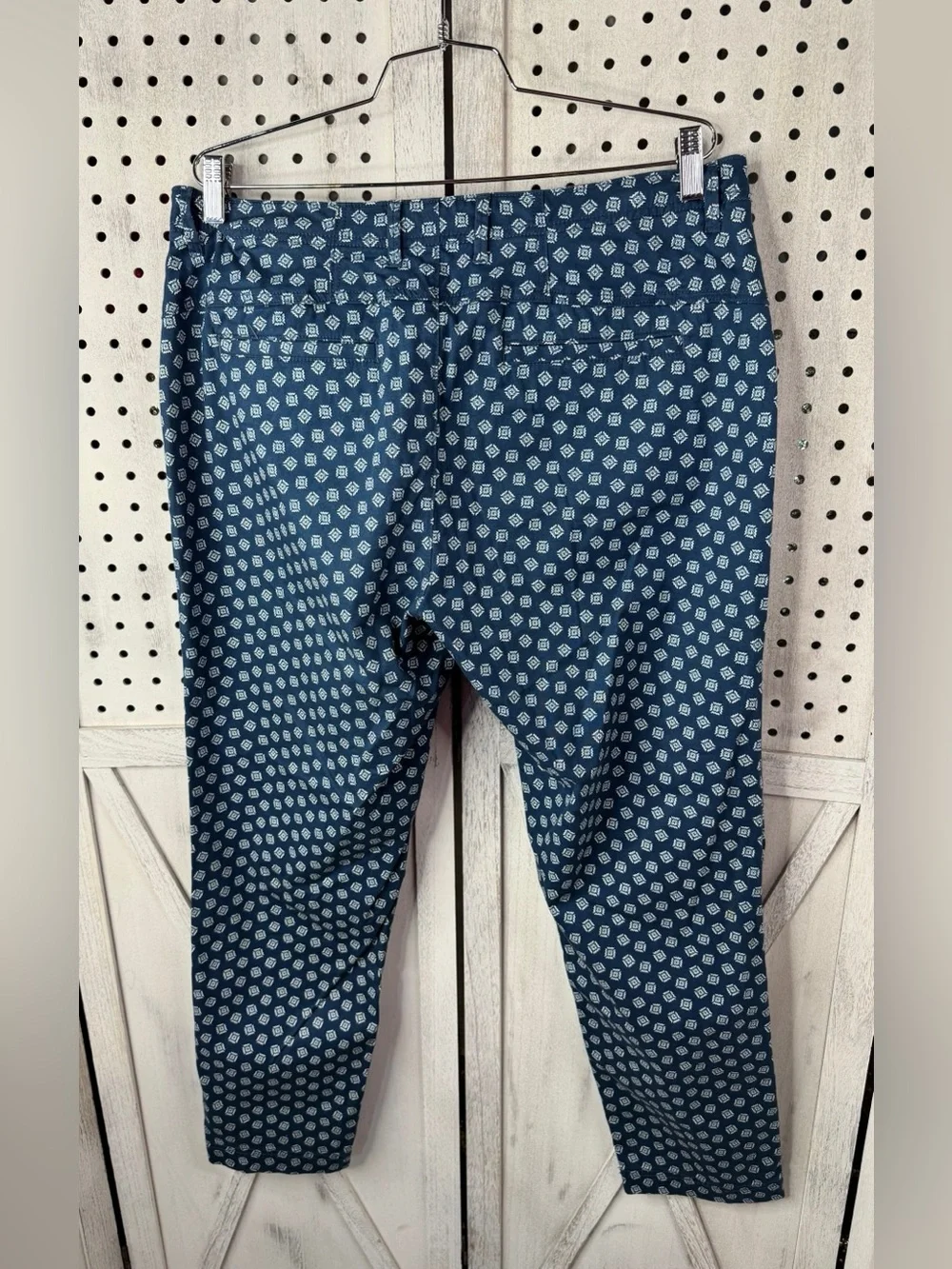Orvis Navy Blue Geometric Print Ankle Pants Size 14 NWT Cropped Casual Preppy